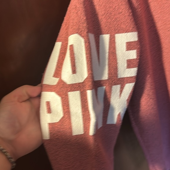 Victorias Secret PINK red white long sleeve sweatshirt top cotton oversized M - Picture 6 of 10